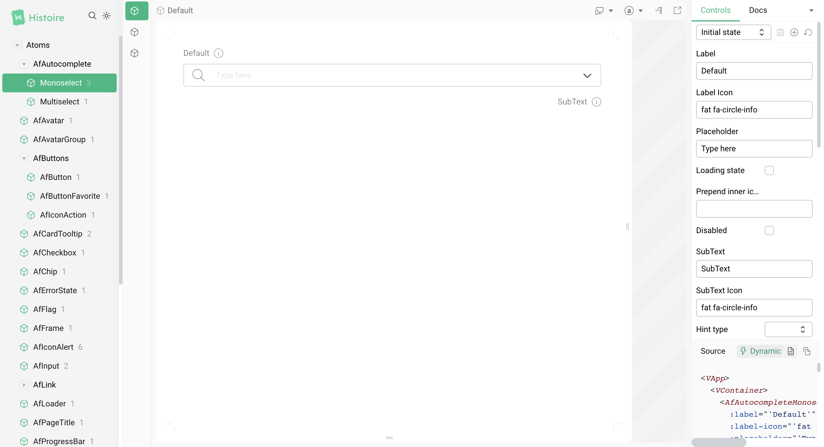 AF design system histoire screenshot